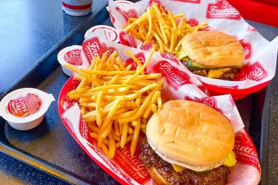 Freddy's Burgers and French Fries in baskets